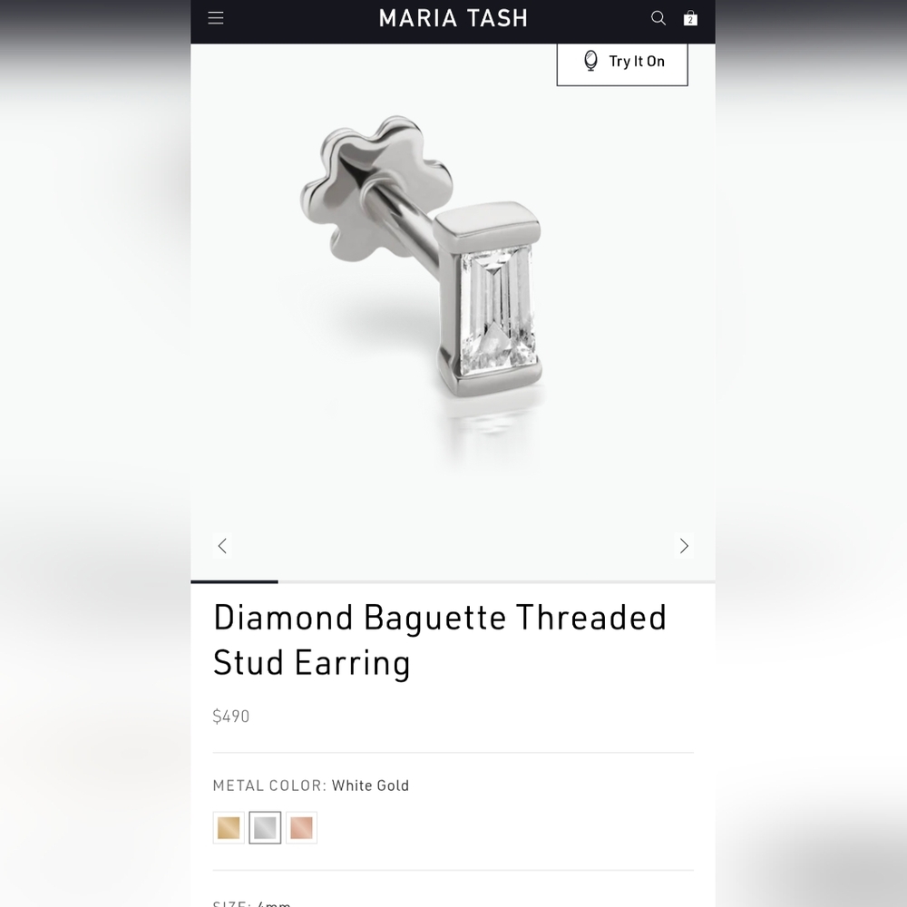 **SOLD** Maria Tash Diamond Baguette Threaded Stud